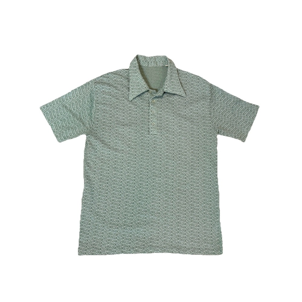 Vintage‎ 60s 70s Men's Green White Knit Polo Sz XL Leisure Golf Short Sleeve